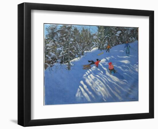 Falling Off the Sledge, Morzine-Andrew Macara-Framed Premium Giclee Print