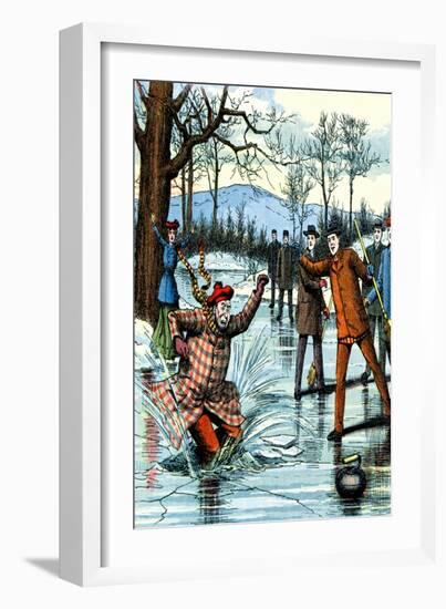 Falling Through the Ice During a Curling Game-null-Framed Art Print