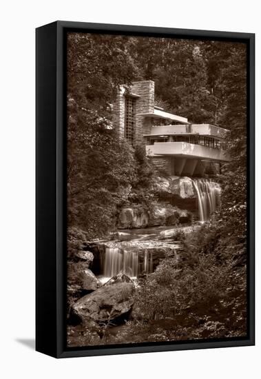 Falling Water View BW-Steve Gadomski-Framed Stretched Canvas