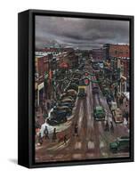 "Falls City, Nebraska at Christmas," December 21, 1946-John Falter-Framed Stretched Canvas