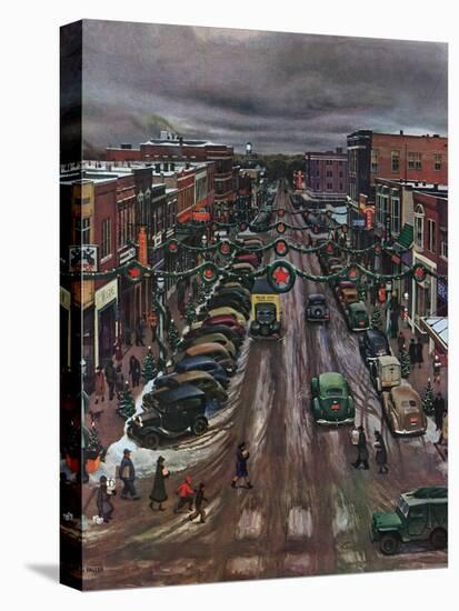 "Falls City, Nebraska at Christmas," December 21, 1946-John Falter-Stretched Canvas