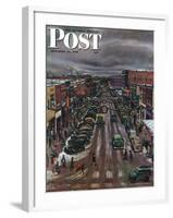 "Falls City, Nebraska at Christmas," Saturday Evening Post Cover, December 21, 1946-John Falter-Framed Giclee Print