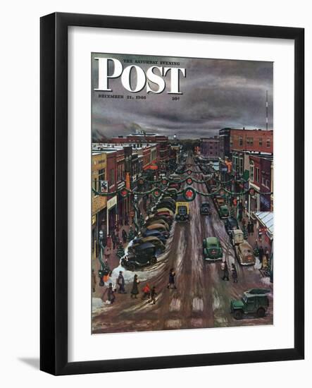 "Falls City, Nebraska at Christmas," Saturday Evening Post Cover, December 21, 1946-John Falter-Framed Giclee Print