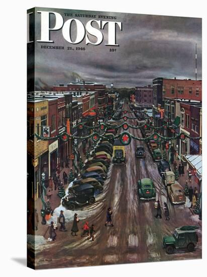 "Falls City, Nebraska at Christmas," Saturday Evening Post Cover, December 21, 1946-John Falter-Stretched Canvas