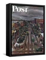 "Falls City, Nebraska at Christmas," Saturday Evening Post Cover, December 21, 1946-John Falter-Framed Stretched Canvas