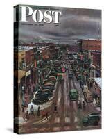 "Falls City, Nebraska at Christmas," Saturday Evening Post Cover, December 21, 1946-John Falter-Stretched Canvas