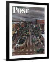 "Falls City, Nebraska at Christmas," Saturday Evening Post Cover, December 21, 1946-John Falter-Framed Giclee Print