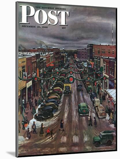 "Falls City, Nebraska at Christmas," Saturday Evening Post Cover, December 21, 1946-John Falter-Mounted Giclee Print