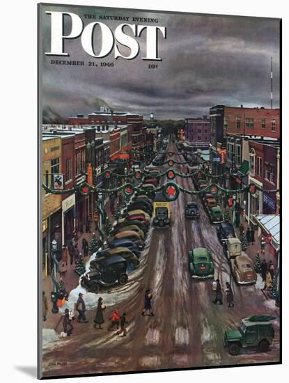 "Falls City, Nebraska at Christmas," Saturday Evening Post Cover, December 21, 1946-John Falter-Mounted Premium Giclee Print