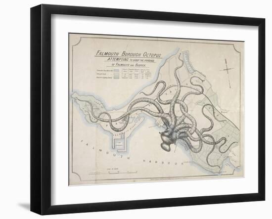 Falmouth Borough Octopus Attempting to Grasp the Parishes of Falmouth and Budock, London, c. 1885-Edwin T. Olver-Framed Giclee Print