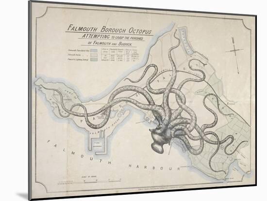 Falmouth Borough Octopus Attempting to Grasp the Parishes of Falmouth and Budock, London, c. 1885-Edwin T. Olver-Mounted Giclee Print
