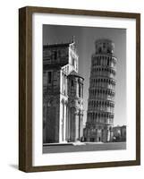 Famed Leaning Tower of Pisa Standing Next to the Baptistry of the Cathedral-Margaret Bourke-White-Framed Photographic Print