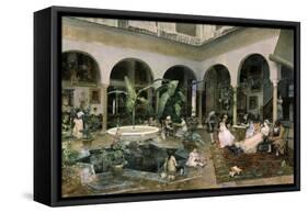 Familia En Un Patio De Sevilla-Luis Jimenez Aranda-Framed Stretched Canvas