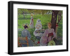 Famille dans un verger-Family in a garden with fruit trees.-Theo van Rysselberghe-Framed Giclee Print