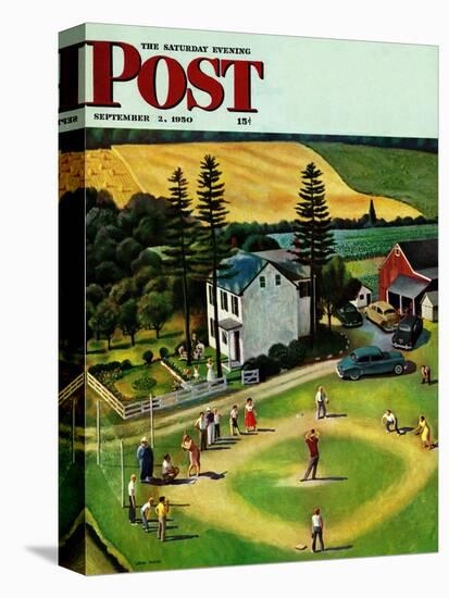 "Family Baseball" Saturday Evening Post Cover, September 2, 1950-John Falter-Stretched Canvas