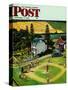 "Family Baseball" Saturday Evening Post Cover, September 2, 1950-John Falter-Stretched Canvas