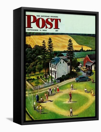 "Family Baseball" Saturday Evening Post Cover, September 2, 1950-John Falter-Framed Stretched Canvas