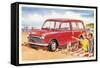 Family Beach Outing with Car-null-Framed Stretched Canvas