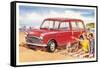 Family Beach Outing with Car-null-Framed Stretched Canvas