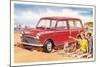 Family Beach Outing with Car-null-Mounted Art Print