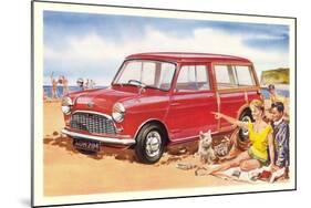 Family Beach Outing with Car-null-Mounted Art Print