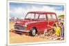Family Beach Outing with Car-null-Mounted Premium Giclee Print