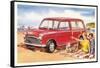 Family Beach Outing with Car-null-Framed Stretched Canvas