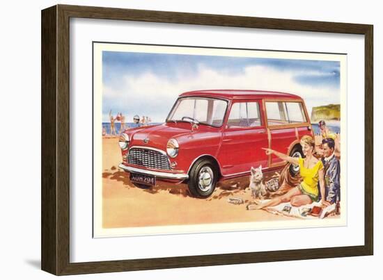 Family Beach Outing with Car-null-Framed Art Print