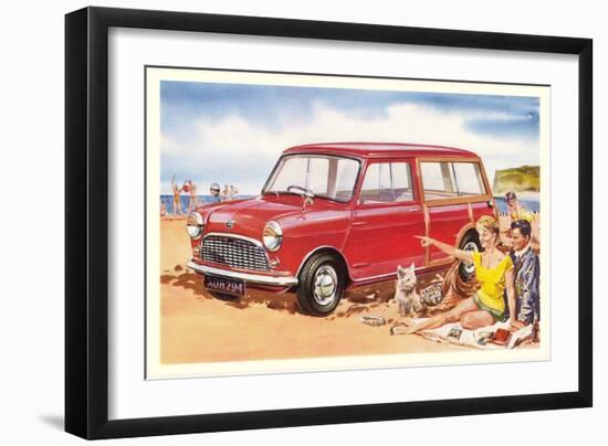 Family Beach Outing with Car-null-Framed Art Print