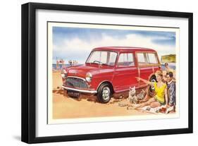 Family Beach Outing with Car-null-Framed Art Print