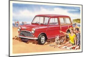 Family Beach Outing with Car-null-Mounted Art Print