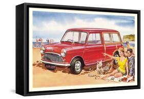 Family Beach Outing with Car-null-Framed Stretched Canvas