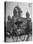 Family Being Pulled in a Rickshaw with a Russian Orthodox Church in the Background-Jack Birns-Stretched Canvas