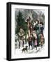 Family Bringing Home their Christmas Tree and Mistletoe, 1880s-null-Framed Giclee Print