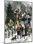 Family Bringing Home their Christmas Tree and Mistletoe, 1880s-null-Mounted Giclee Print