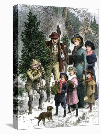 Family Bringing Home their Christmas Tree and Mistletoe, 1880s-null-Stretched Canvas