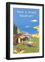 Family Camping by Ocean, Have a Great Vacation-null-Framed Art Print