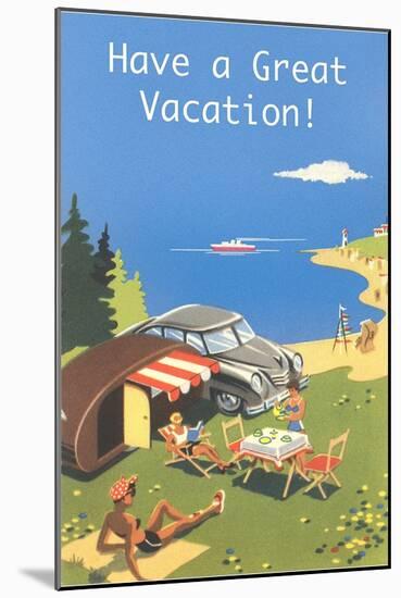 Family Camping by Ocean, Have a Great Vacation-null-Mounted Art Print