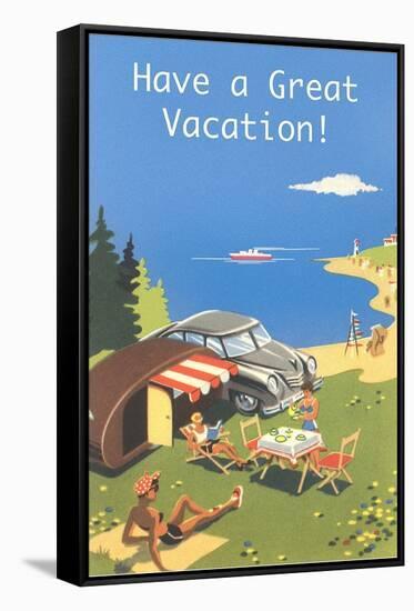 Family Camping by Ocean, Have a Great Vacation-null-Framed Stretched Canvas