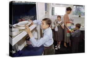 Family Cleaning the Dishes-William P. Gottlieb-Stretched Canvas