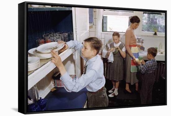 Family Cleaning the Dishes-William P. Gottlieb-Framed Stretched Canvas