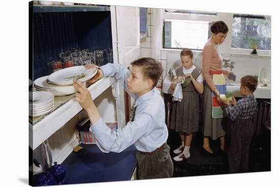 Family Cleaning the Dishes-William P. Gottlieb-Stretched Canvas