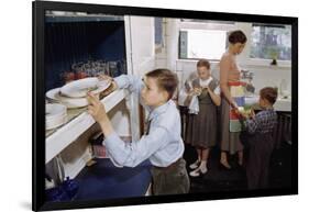 Family Cleaning the Dishes-William P. Gottlieb-Framed Photographic Print