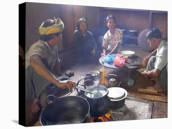 Family Cooking in Kitchen at Home, Village of Pattap Poap Near Inle Lake, Shan State, Myanmar-Eitan Simanor-Stretched Canvas