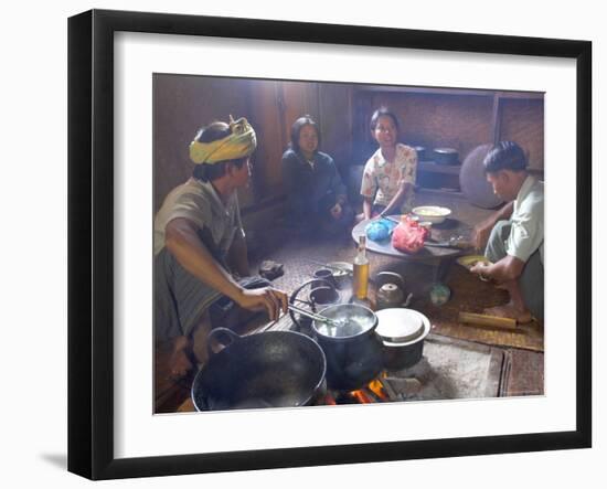 Family Cooking in Kitchen at Home, Village of Pattap Poap Near Inle Lake, Shan State, Myanmar-Eitan Simanor-Framed Photographic Print