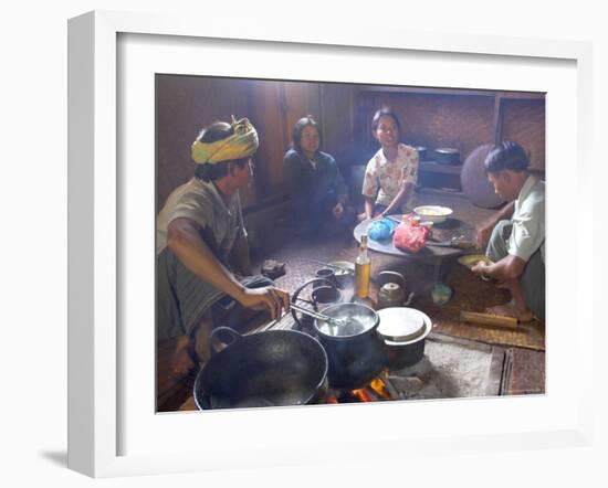 Family Cooking in Kitchen at Home, Village of Pattap Poap Near Inle Lake, Shan State, Myanmar-Eitan Simanor-Framed Photographic Print