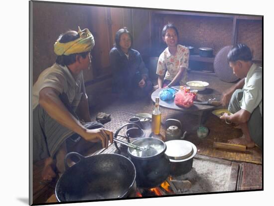 Family Cooking in Kitchen at Home, Village of Pattap Poap Near Inle Lake, Shan State, Myanmar-Eitan Simanor-Mounted Photographic Print
