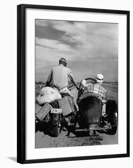 Family Driving on Motorcycle and Sidecar from Omaha, Nebraska to Salt Lake City, UT-Allan Grant-Framed Photographic Print