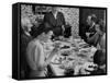 Family Eating at Dinner Table-John Dominis-Framed Stretched Canvas