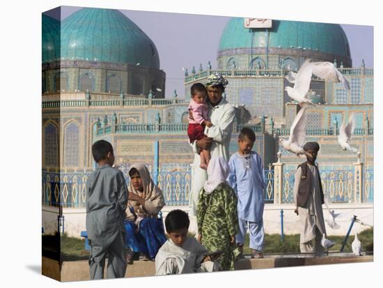 Family Feeding the Famous White Pigeons, Shrine of Hazrat Ali, Mazar-I-Sharif, Afghanistan-Jane Sweeney-Stretched Canvas